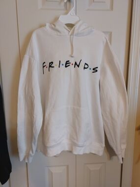 H&M White "FRIENDS" Logo Hoodie with Multi-Color Dots